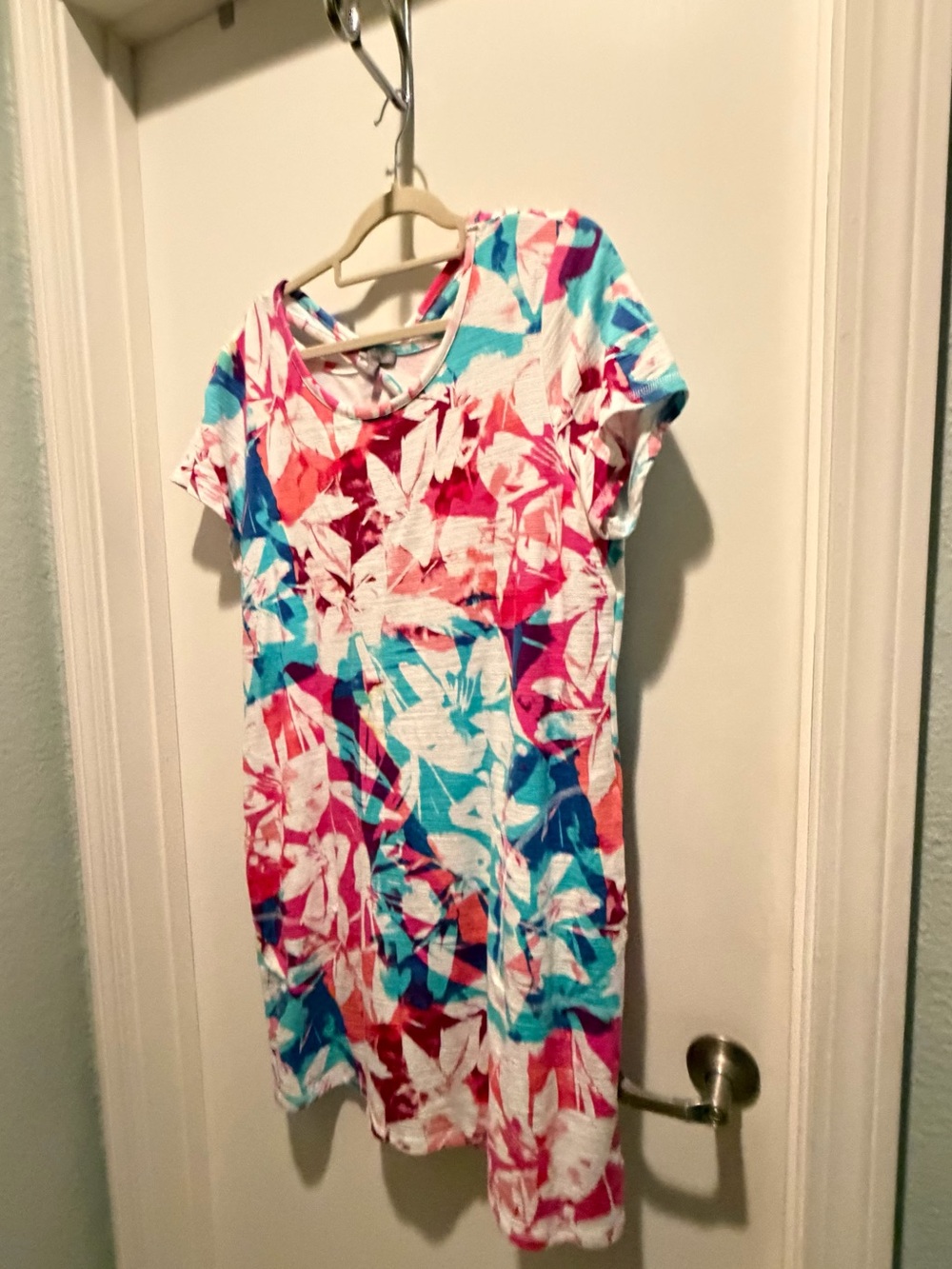 Talbots Short Sleeve Floral Swing Dress in Pink, Blue & White